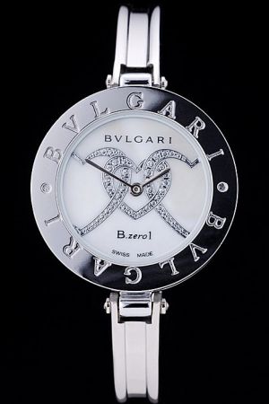 Bvlgari B.zero1 Diamonds Heart White Dial Black Bezel Stainless Steel Bracelet Watch 2017 Latest Collection BV037