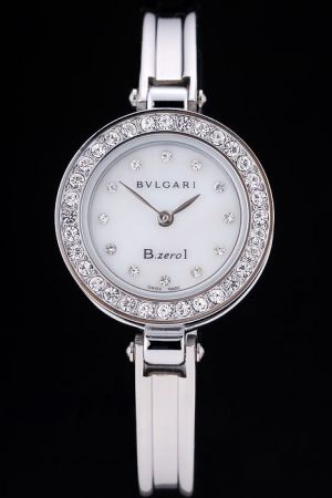 Bvlgari B.zero1 White Dial Diamonds Indexes And Case Stainless Steel Bangle Finest Accessory Watch BV028