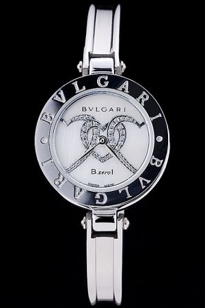 Bvlgari B.zero1 BZ35WHDSL White Dial With Diamonds Heart Stainless Steel Bangle Classic Watch BV016