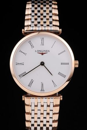 Longines La Grande Rose gold Case Two-tone Bracelet Roman Marker Quartz Watch L4.908.1.91.7