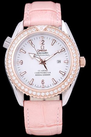 Girls’ Omega Seamaster Chronometer Rose Gold Diamonds Seriated Bezel Luminous Rose Gold Marker/Pointer Pink Strap  Watch