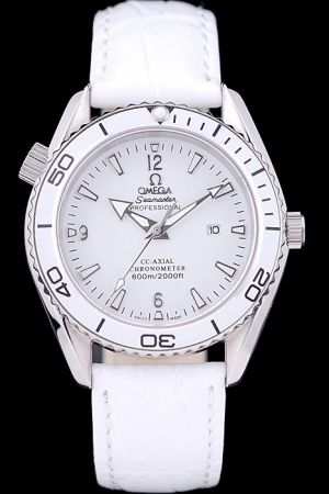 Lady Omega Seamaster Professional Chronometer Uni-directional Rotating Bezel Luminous Scale Arrow Hand White Strap Date Watch