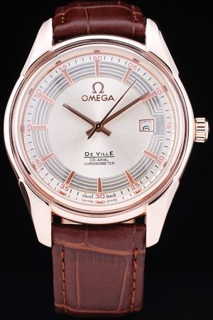 Omega De Ville Hour Vision Co-axial Rose Gold Case Silver Dial With Circinate Pattern Stick/Arabic Scale Stick Pointers Watch