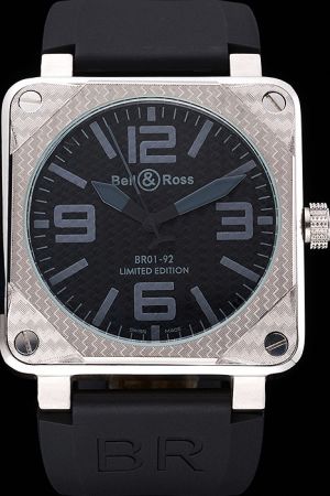 Bell and Ross Textured Black Dial And Silver Bezel Black Rubber Strap Watch  Vintage BR026