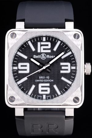 Bell and Ross Textured Patterns Black Rubber Strap Square Watch Limited Edition BR028 