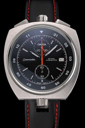 Omega Seamaster Co-Axial Bullhead Limited Edition Black Dial Stick Marker Red Second Hand Black Strap With Red Stitching Watch 225.12.43.50.01.001