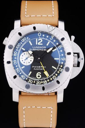 Panerai Luminor Submersible PAM00692 Blue Dial Brown Leather Strap Mens automatic watch PN090