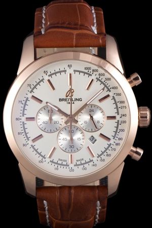 Copy Breitling Transocean Rose Gold Case&Marker White Face Brown Strap Watch RB015212/G738/739P/R20BA.1