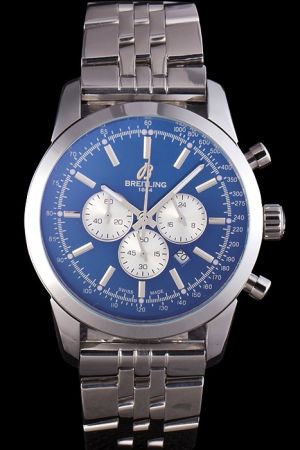  Breitling Transocean Blue Dial Silver Sub-dials Luminous Pointer Stainless Steel Watch