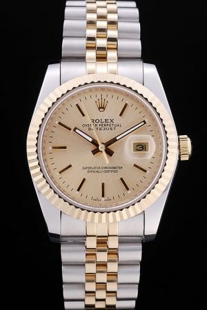 Men’s Rolex Datejust 36mm Automatic Movement Fluted Bezel Stick Hour Scale Luminous Stick Index Two-tone Steel Jubilee Bracelet Watch