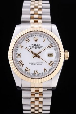  Rolex Datejust Oyster Perpetual Gold Fluted Bezel/Roman Scale 2-Tone SS Jubilee Bracelet Business Trendy Men Watch