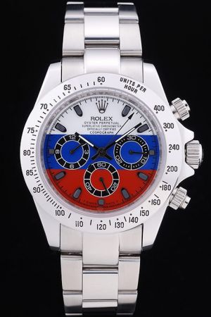 Men Rolex Daytona White Gold Case Tachymeter Bezel Multi-colour Dial Hour Scale Three Sub-dials Steel Bracelet Watch