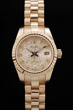 One Size Rolex Datejust 36mm Embossed Pattern Dial Diamond Scale Convex Lens Date Window 18k Yellow Gold Women Watch
