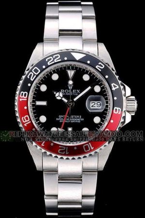 Rolex GMT Master II White Gold SS Case Black&Red Rotatable Bezel Dots Marker Mercedes Hand With Red Index Silver Bracelet Watch