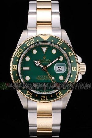 Rolex GMT Master II Gold Rotatable Bezel With Green Cerachrom Insert Green Dial Luminous Scale/Hand Two-tone SS Bracelet Men’s 40mm Watch