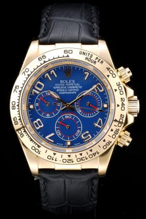 Imitated Rolex Daytona 18k Gold Case Tachymeter Bezel Blue Face Arabic Scale Three Sub-dials With Red Hands Men Watch Ref.116518-L