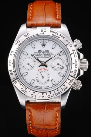 Classic Rolex Daytona SS Case Silver Tachymeter Bezel Stick Hour Marker Orange Leather Strap Automatic Lady Watch
