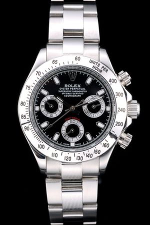  Rolex Daytona Chronograph 40mm Tachymeter Bezel Black Dial Three Sub-dials Stick Scale Stainless Steel Men Watch