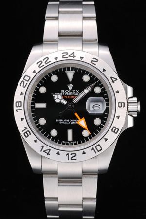 Men's Rolex Explorer SS Tachymeter Bezel Black Face Luminous Scale/Hand Orange Pointer Business Swiss Watch Ref.216570