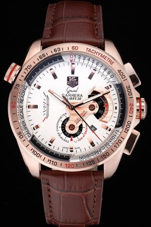 Tag Heuer Grand Carrera White Dial Rose Gold Case Tachymetre Bezel Watch