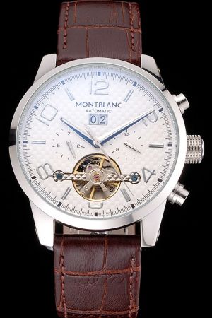 MontBlanc Incredible Worthy White Skeleton Dial Brown Leather Strap Good Performance Watch MO017