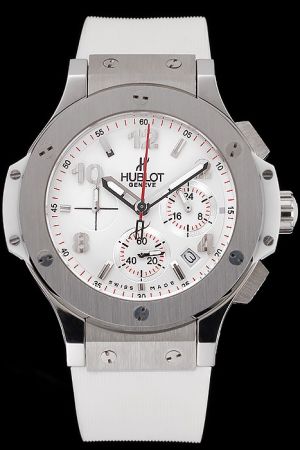 Hublot Simple Big Bang White Dial Stainless Steel Case White Rubber Strap Female Watch HU057