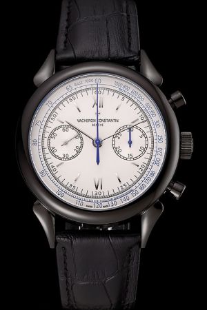 Swiss VC Traditionnelle Chronograph Ion-plated Case Two Sub-dials Blue Second Hands Stick Roman Marker Tachometer Scale Watch