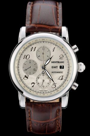 Montblanc 4810 Chronograph Automatic 114855 Silver Patterned Dial Brown Leather Strap Watch MO019