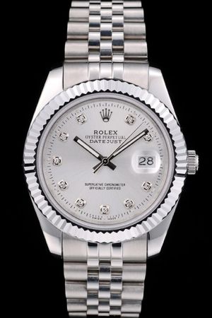 Male Rolex Datejust SS Case/Bracelet Diamond Scale Convex Lens Date Window Automatic Movement  Watch