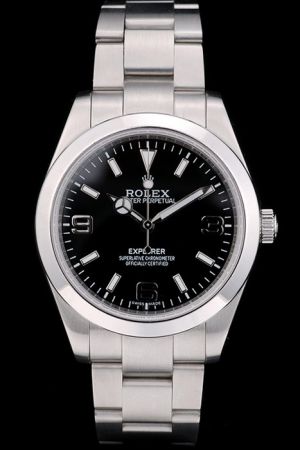 Rolex Explorer Polished Stainless Steel Case/Bracelet Black Dial Stick/Arabic Hour Scale Mercedes Pointer Swiss Men’s Watch Ref.114270-78690