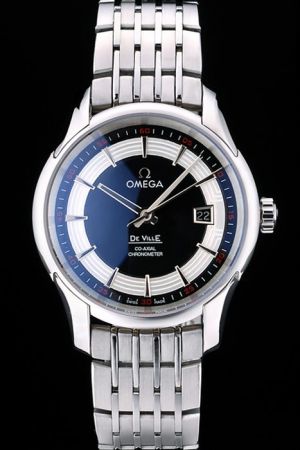 Omega De Ville Hour Vision Co-axial Chronometer Black Dial With Circinate Pattern Stick Marker Steel Bracelet Men Watch
