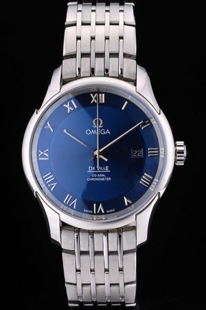 Omega De Ville Hour Vision Blue Concentric Dial Roman Scale Stick Pointer Stainless Steel Bracelet  Watch 431.10.41.21.03.001