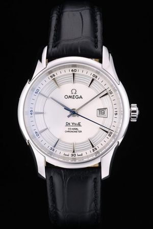 Men Omega De Ville Co-axial Chronometer White Dial With Circinate Pattern Stick/Arabic Marker Blue Second Pointer Auto Watch