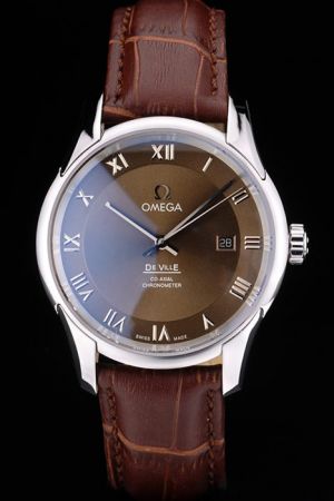  Swiss Omega De Ville Co-axial Chronometer Hour Vision Brown Concentric Dial Roman Marker Auto Date Watch 433.13.41.21.10.001