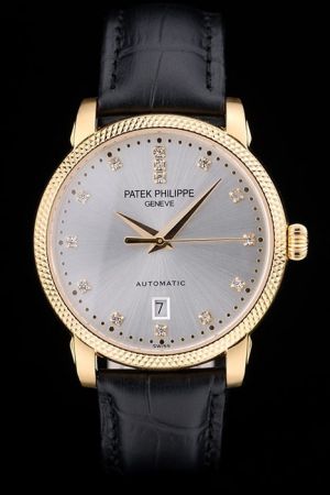 Patek Philippe Calatrava Yellow Gold Hobnail Bezel Silver Dial Diamonds Scale Watch