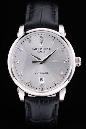 Patek Philippe Calatrava Glossy Bezel Silver Dial Diamonds Marker Auto Copy Watch