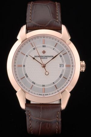 Replica VC Traditionnelle Rose Gold Case&Lugs Two-tone Glyptic Dial Pear Hands Roman Stick Scale Rim Watch 86050/000R-I022I
