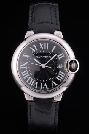 Swiss Quality Cartier   Black Leather Strap Casual 38mm Watch SKDT308 Date Ballon Bleu