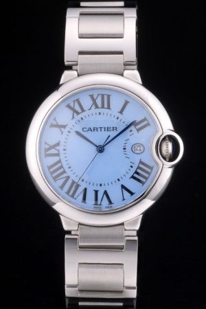 Businessman quartz Silver Bracelet 42mm Date Swiss  Watch SKDT315 Ballon Blue Dial Cartier