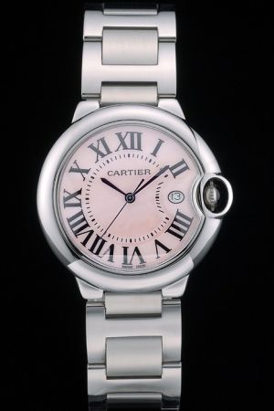 Swiss Cartier Business Silver S/Steel Pink Face Watch SKDT326 Small Size Ballon Bleu