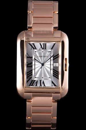 Copy Cartier Pink Gold Bezel Dress Date Couples Watch KDT189 S/Steel Bracelet