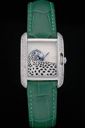 Cartier Tank Anglaise NO Date Diamonds Bezel Wedding Tiger Dial Watch KDT243 Green Wristband