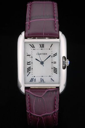 Cartier White Gold Tank  Purple Leather Wristband UK Price  Suits Watch KDT239 One Size