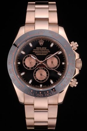 Rolex Daytona Rose Gold Plated SS Watch Body Ion-plated Tachymeter Bezel Luminous Stick Hour Scale Three Sub-dials Watch