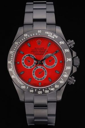 Rolex Daytona Black PVD Case/Bracelet Tachymeter Bezel Red Dial Black Hour Scale Three Two-tone Sub-dials 40mm Watch