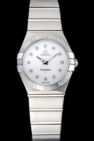 Rep Swiss Omega Constellation 27mm White Dial Diamonds Hour Scale Luminous Hand Women Stainless Steel Watch 123.10.31.20.55.001
