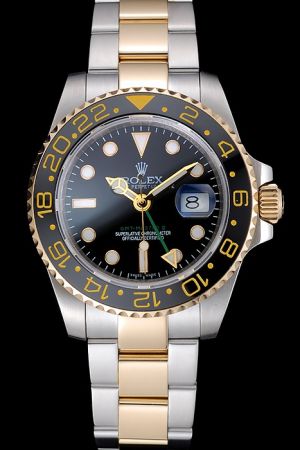 Men's Rolex GMT Master II Gold Bidirectional Rotatable Bezel With Black Cerachrom Insert Luminous Marker/Pointer Two-tone Bracelet Watch Ref.116713-LN-78203