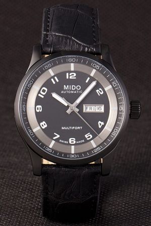  Mido Multifort Ion-plated Case Black Concentric Dial Arabic Hour Scale Luminous Pencil Pointers Black Strap Men Auto Watch M005.430.16.052.00