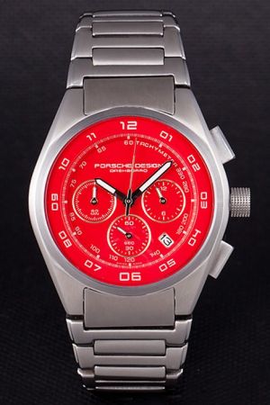 Porsche Design Dashboard P'6620 Red Dial Stainless Steel Bracelet Chronograph Watch Copy PD006