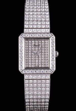 Ladies Swiss Piaget Limelight Full-set Diamonds Rectangle Case/Dial/Bracelet Two Dauphine Pointers Rep Quartz Watch G0A02701